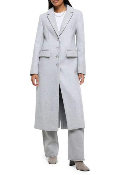 River Island Slim Fit Longline Coat With Removable Faux Fur Trim In Grey
