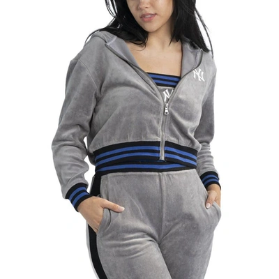 Lusso Gray New York Yankees Niko-neve-nic Sweatpants, Cropped Full-zip Hoodie & Bra Set
