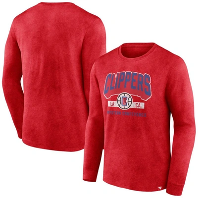 Fanatics Branded Heather Red La Clippers Front Court Press Snow Wash Long Sleeve T-shirt