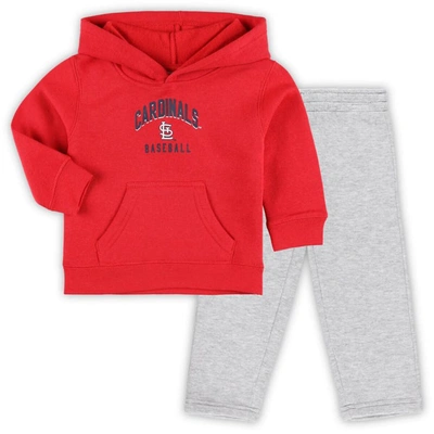 Outerstuff Babies' Toddler Boys And Girls Red, Gray St. Louis Cardinals Play-by-play Pullover Fleece Hoodie And Pants S In Red,gray