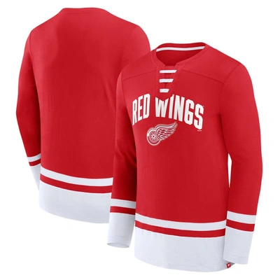 Fanatics Branded Red Detroit Red Wings Back Pass Lace-up Long Sleeve T-shirt