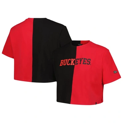 Hype And Vice Black/scarlet Ohio State Buckeyes Color Block Brandy Cropped T-shirt