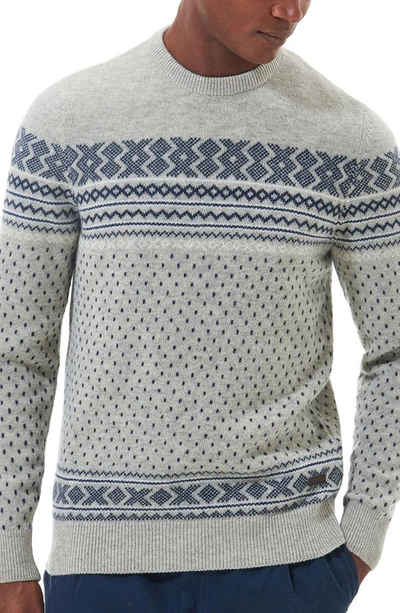 Barbour Essential Fair Isle Wool Crewneck Sweater In Light Grey