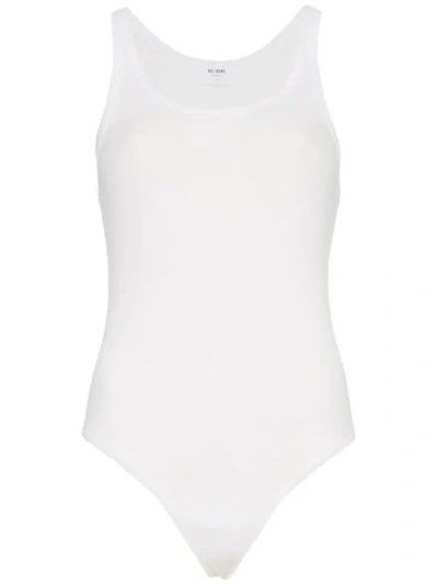 Re/done White Sleeveless Ribbed Cotton Body Vest
