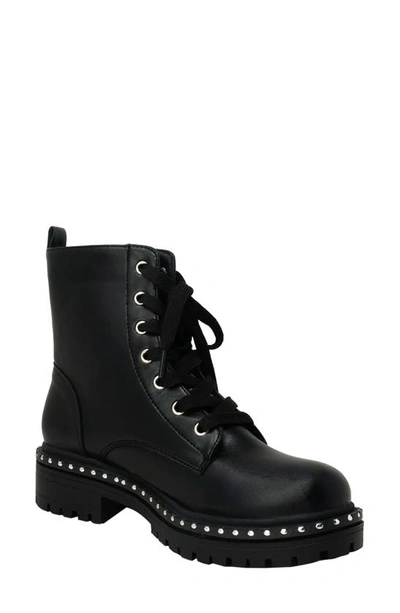 Chase & Chloe Mira Studded Lug Combat Boot In Black Pu