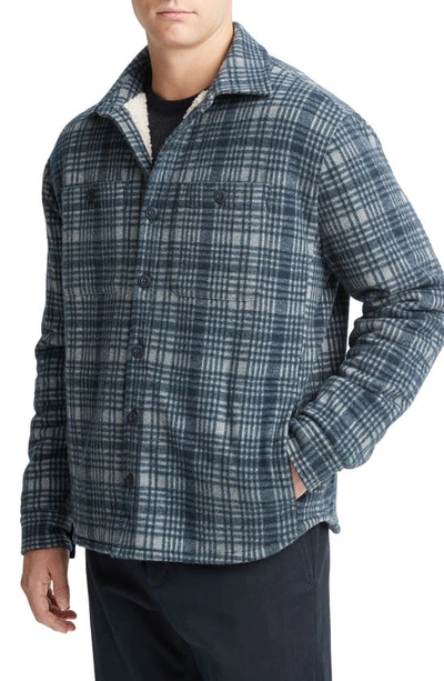 Vince Plaid Fleece Lined Shirt Jacket In Heather Grey Coastal