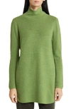 Eileen Fisher Funnel Neck Merino Wool Sweater In Peridot