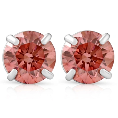 Pompeii3 1/2ct Pink Lab Grown Diamond Screw Back Studs Earrings 14k White Gold In Multi