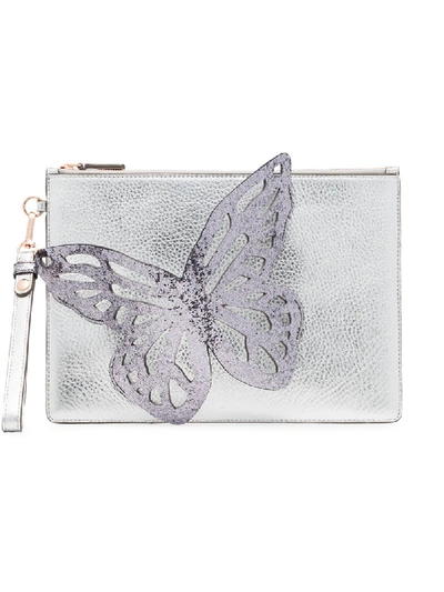 Sophia Webster Flossy Glitter Butterfly Pochette Clutch Bag In Silver