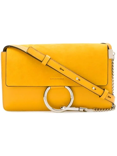 Chloé Faye Leather And Suede Cross-body Wallet Bag In Yellow