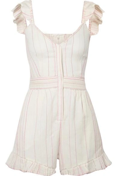 Loveshackfancy Lucy Embroidered Cotton-voile Playsuit In Ivory