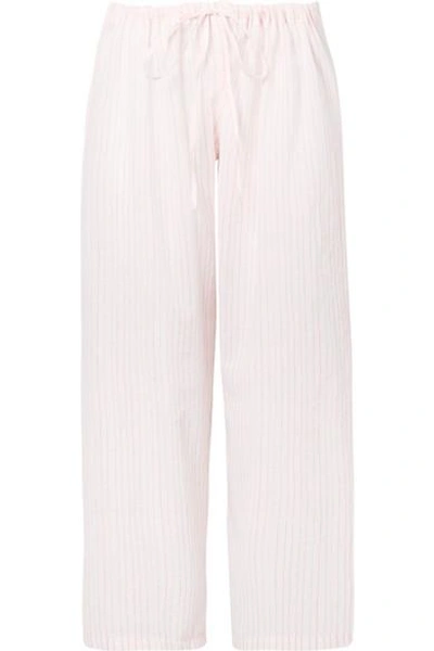 Pour Les Femmes Striped Cotton-voile Pajama Pants In White
