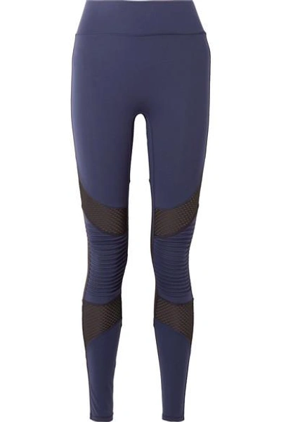All Access Debut Moto Mesh-paneled Stretch Leggings In Navy