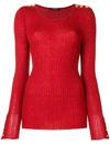 Balmain Ribbed-knit Wool-blend Top In Red
