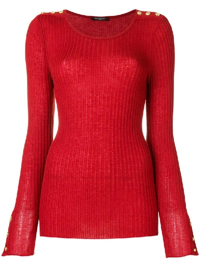 Balmain Ribbed-knit Wool-blend Top In Red