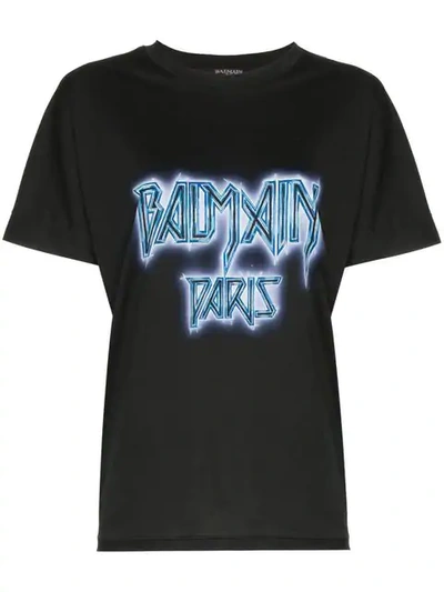 Balmain Oversized Logo Print Cotton T-shirt In Black