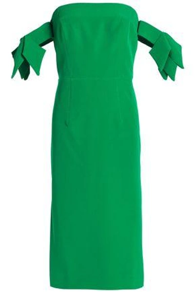 Milly Woman Brit Off-the-shoulder Bow-embellished Crepe Dress Green