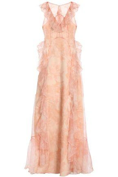 Alice Mccall Ruffled Floral-print Silk-organza Gown In Peach