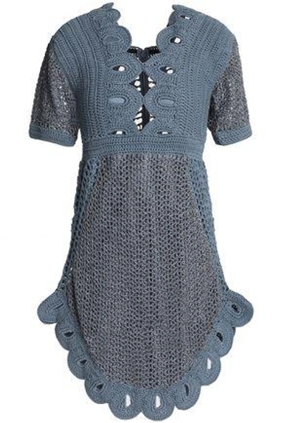 Alice Mccall Everybody Knows Cutout Metallic Crocheted Mini Dress In Cobalt Blue