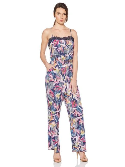 Shelli Segal Laundry By  Lace Trim Printed Jumpsuit In Midnight