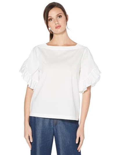 Shelli Segal Laundry By  Ruffle Sleeves Poplin Top In Optic White