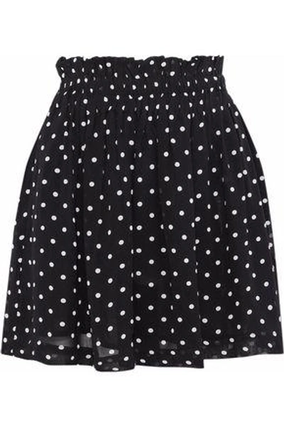 Ganni Woman Monette Gathered Polka-dot Chiffon Mini Skirt Black