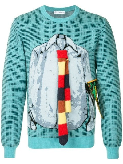 Jw Anderson Trompe L'oeil Shirt And Tie Sweater In Blue