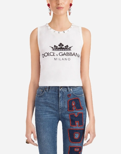 Dolce & Gabbana Sleeveless Cotton T-shirt In White