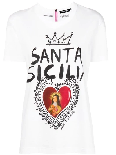 Dolce & Gabbana Santa Sicilia Cotton T-shirt In White