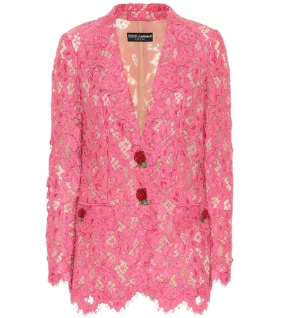 Dolce & Gabbana Floral Lace Blazer In Pink