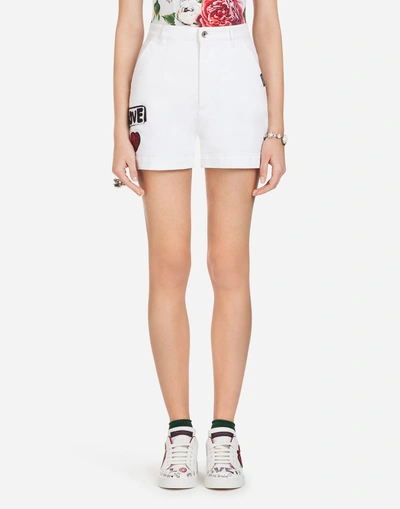 Dolce & Gabbana Cotton Denim Shorts In White