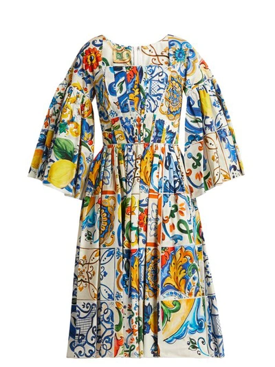 Dolce & Gabbana Majolica-print Square-neck Cotton-poplin Dress In Majolica Print