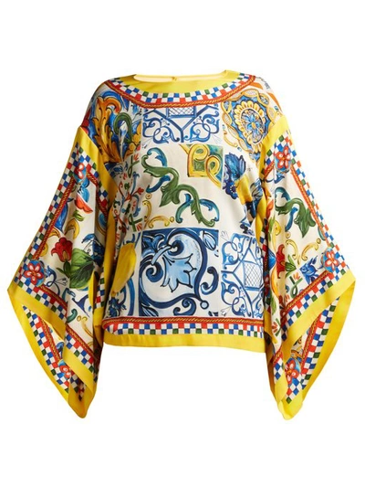Dolce & Gabbana Majolica-print Silk-blend Charmeuse Top In Multicoloured
