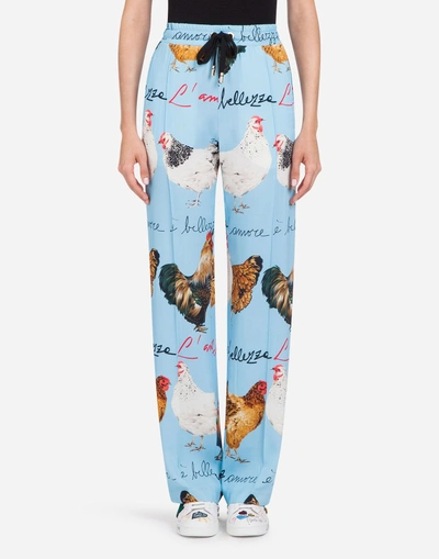 Dolce & Gabbana Printed Cady Pants In Light Blue