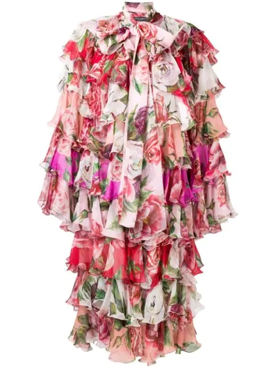 Dolce & Gabbana Peony And Rose Ruffled Chiffon Coat In Pink