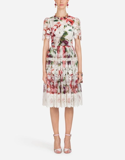 Dolce & Gabbana Peony-print Silk Dress In Floral Print