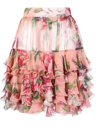 Dolce & Gabbana Pink Floral-print Silk Chiffon Skirt