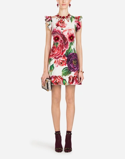 Dolce & Gabbana Peony-print Brocade Dress In Floral Print