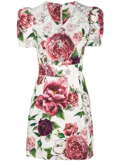 Dolce & Gabbana Peony-print Brocade Dress In White