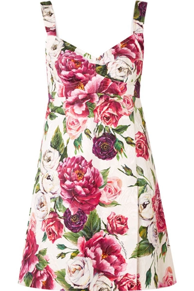 Dolce & Gabbana Floral-print Cotton-blend Cloqué Mini Dress In Pink