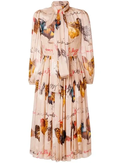 Dolce & Gabbana Hen And Calligraphy-printed Silk Gown In Beige