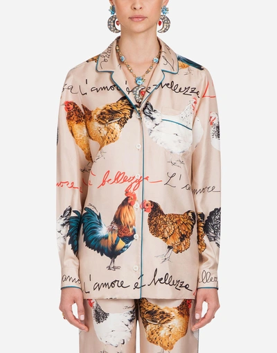 Dolce & Gabbana Printed Silk Shirt In Beige
