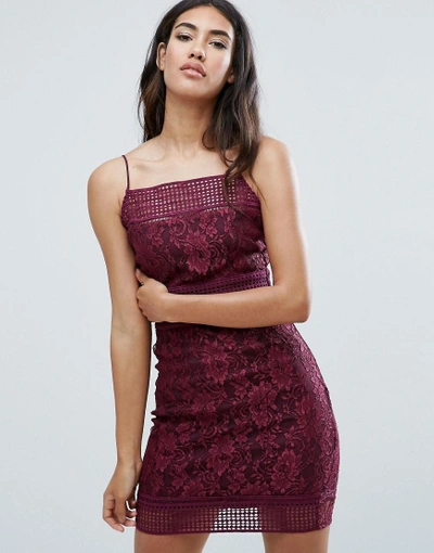 Ax Paris Lace Bodycon Dress With Double Straps - Purple