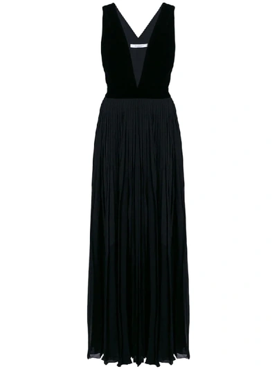 Givenchy Sleeveless Velvet-top Pleated-skirt Evening Gown In Black