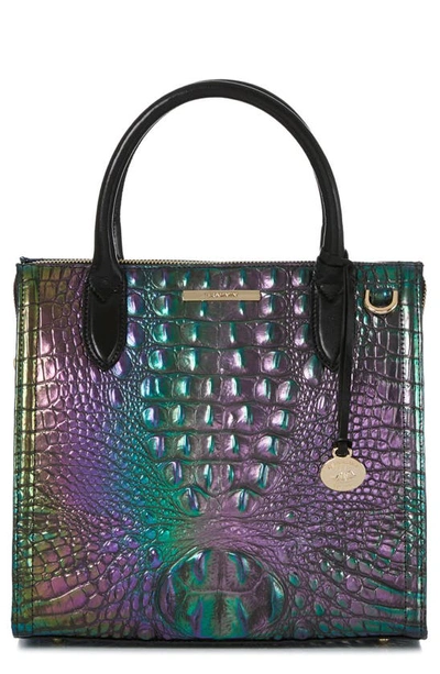 Brahmin Small Caroline Croc Embossed Leather Satchel In Blue-green Multi