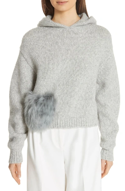 Tibi Alpaca Fur-pocket Hooded Pullover Sweater In Heather Grey