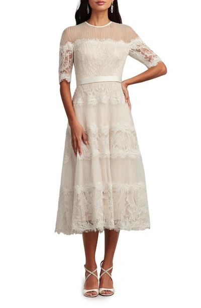 Tadashi Shoji Tiered Lace Cocktail Midi Dress In White | ModeSens