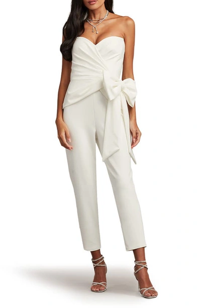 Tadashi Shoji Bow Detail Strapless Crepe Jumpsuit In White