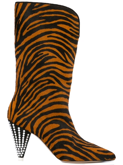 Attico Betta Crystal-embellished Tiger-print Calf Hair Knee Boots In Tiger Print Calf Hair