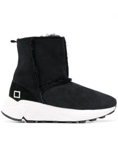Date Dafne Suede Faux-shearling Boot Sneakers In Black